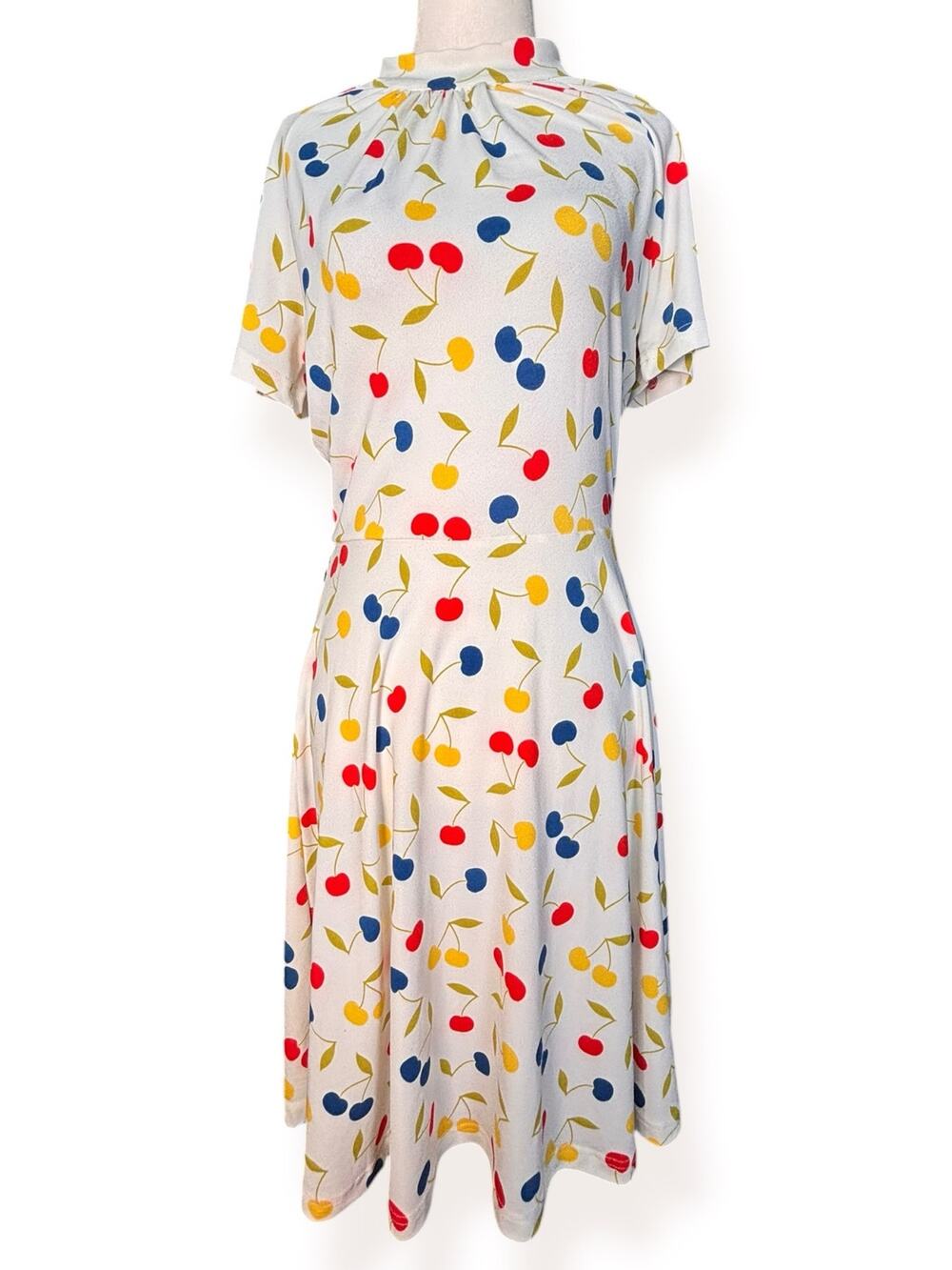 ModCloth Cherry Print Fit Flare Dress Retro Fruit‎ Novelty Midi Dress Whimsical